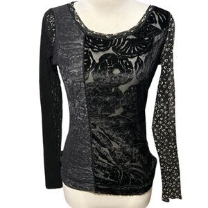 Jean Paul Gaultier Fuzzi Vintage Velvet Burnout Mesh Sheer Long Sleeve Top L